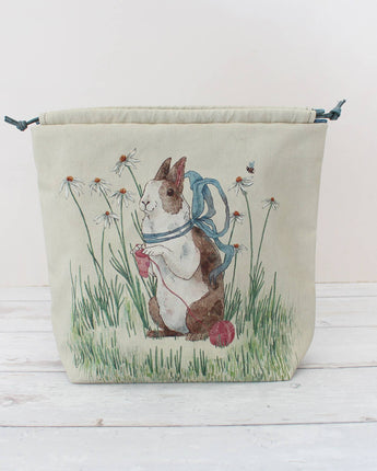 Daisy the Knitting Rabbit | Project Bag | Drawstring Bag